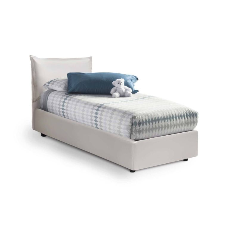 Letto 1 posto contenitore bianco 95x205cm rivestimento in ecopelle - Alzavola