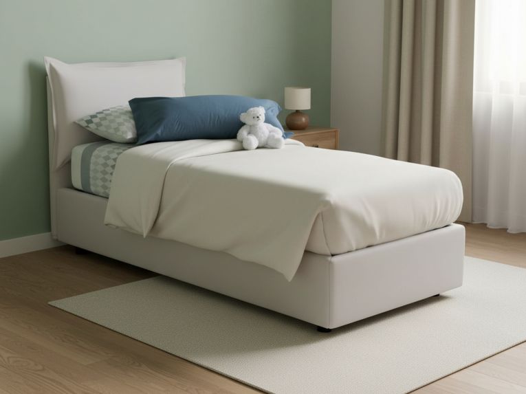 Letto 1 posto contenitore bianco 95x205cm rivestimento in ecopelle - Alzavola