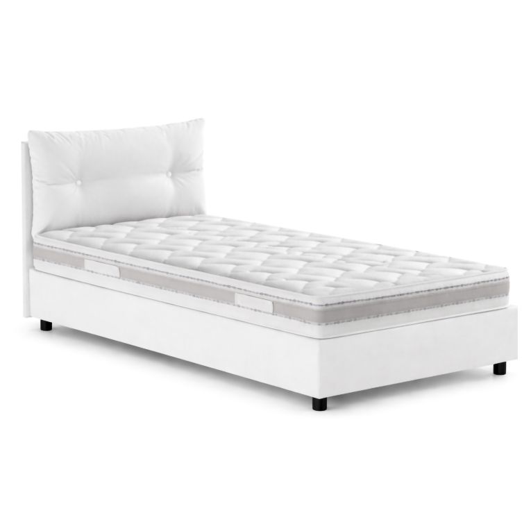 Letto 1 posto contenitore bianco 95x205cm rivestito in tessuto - Sabazia