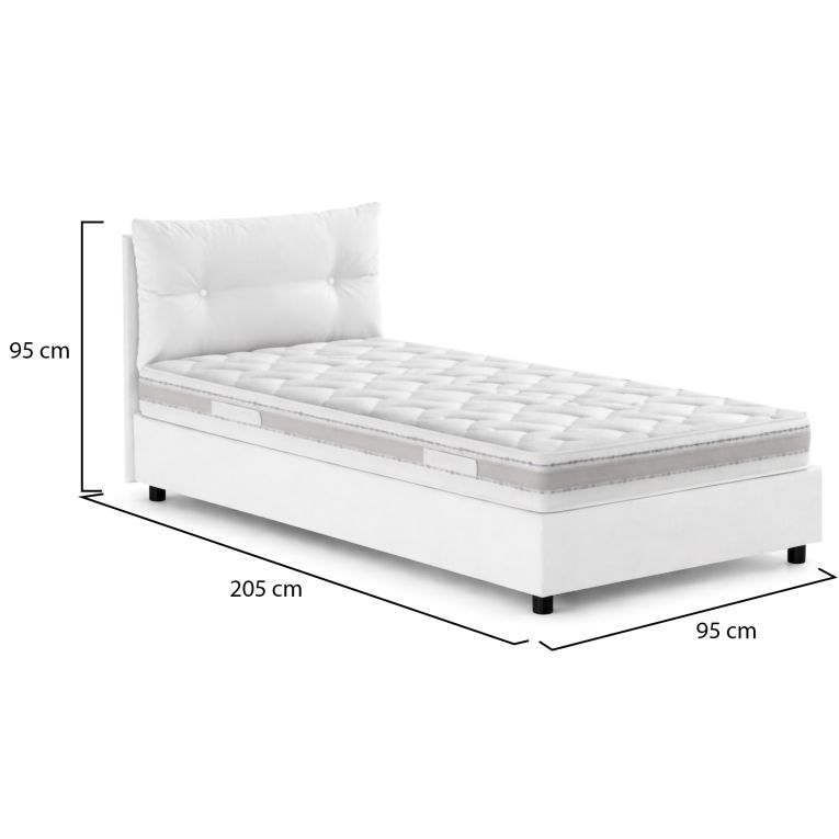 Letto 1 posto contenitore bianco 95x205cm rivestito in tessuto - Sabazia