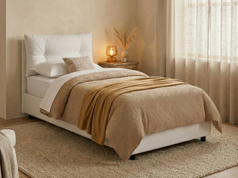 Letto 1 posto contenitore bianco 95x205cm rivestito in tessuto - Sabazia