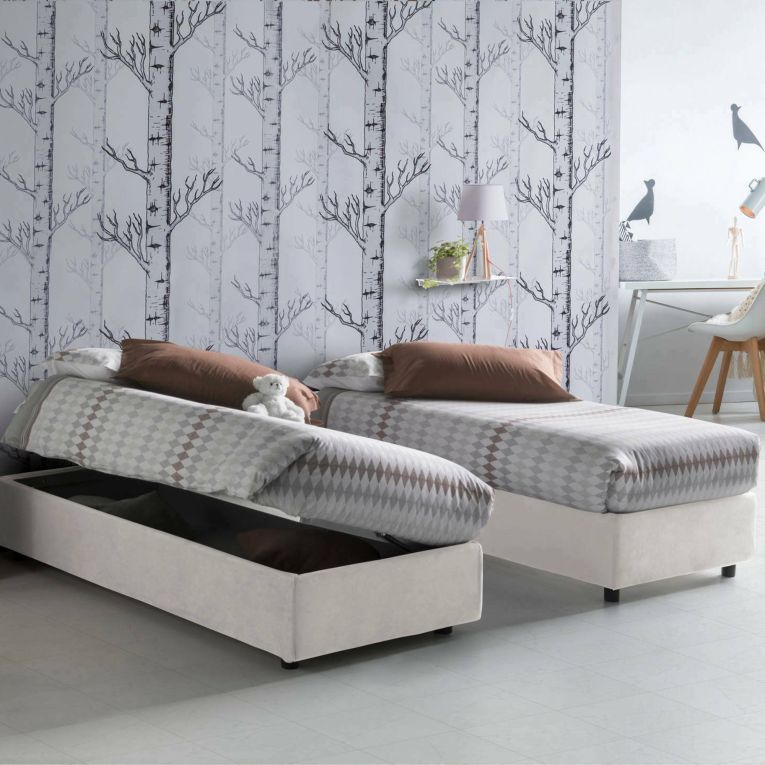 Letto 1 posto contenitore bianco 95x205cm salvaspazio - Abbi