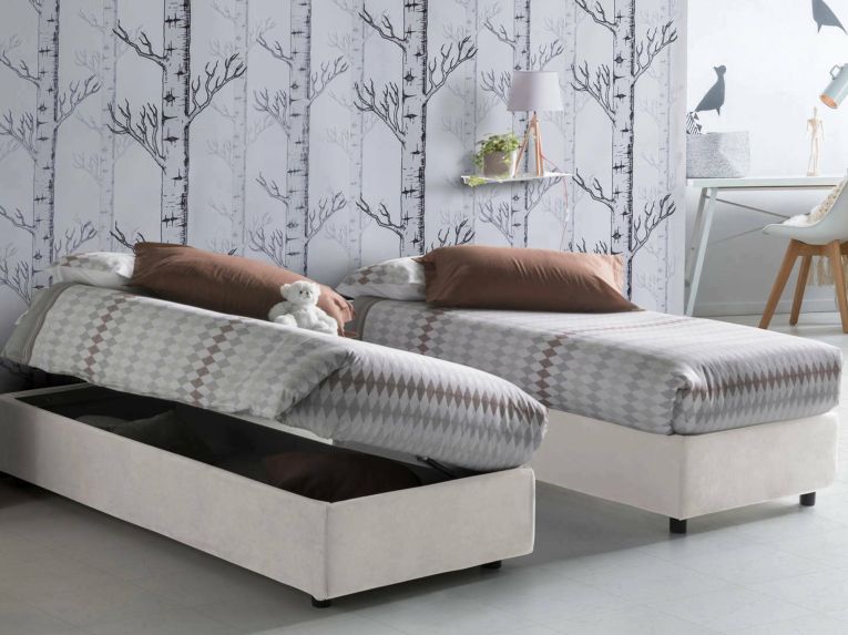 Letto 1 posto contenitore bianco 95x205cm salvaspazio - Abbi