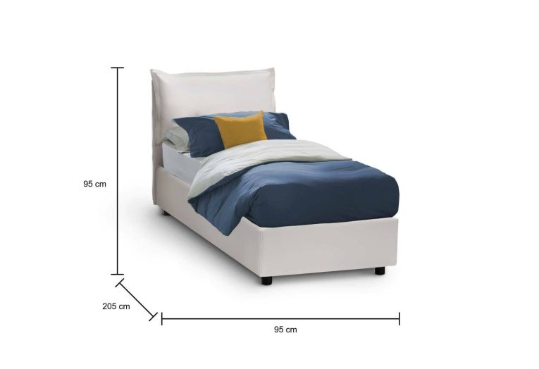 Letto 1 posto contenitore bianco 95x205cm sfoderabile - Janet