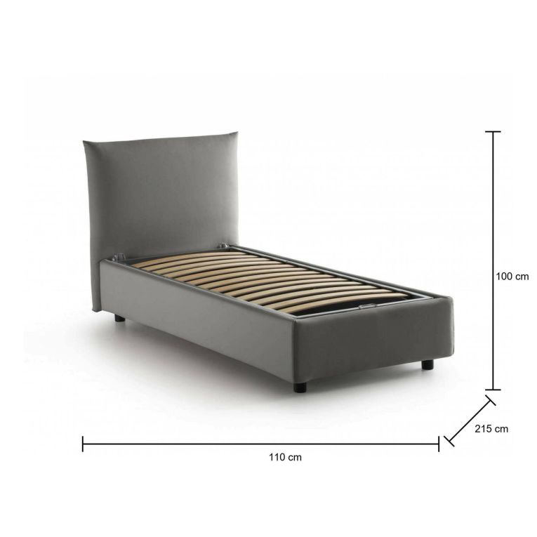 Letto 1 posto contenitore grigio 110x215cm rivestito in tessuto - Alisech