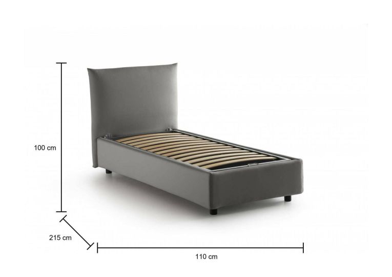 Letto 1 posto contenitore grigio 110x215cm sfoderabile - Ippolito