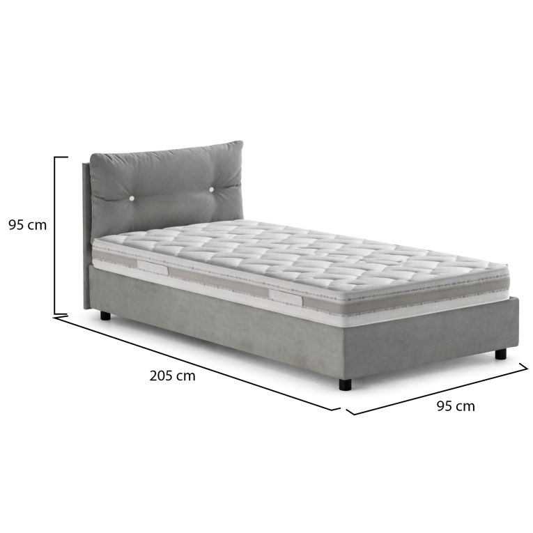 Letto 1 posto contenitore grigio 95x205cm design - Sabazia