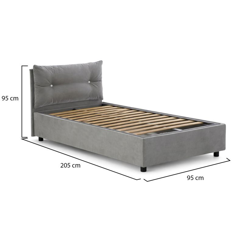 Letto 1 posto contenitore grigio 95x205cm rivestito in tessuto - Amaro