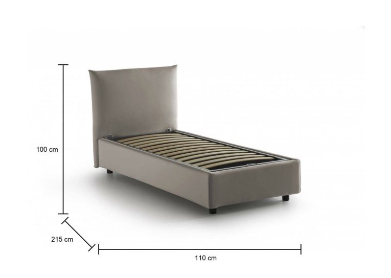 Letto 1 posto contenitore tortora 110x215cm adatto per materasso 190x80 cm - Ippolito