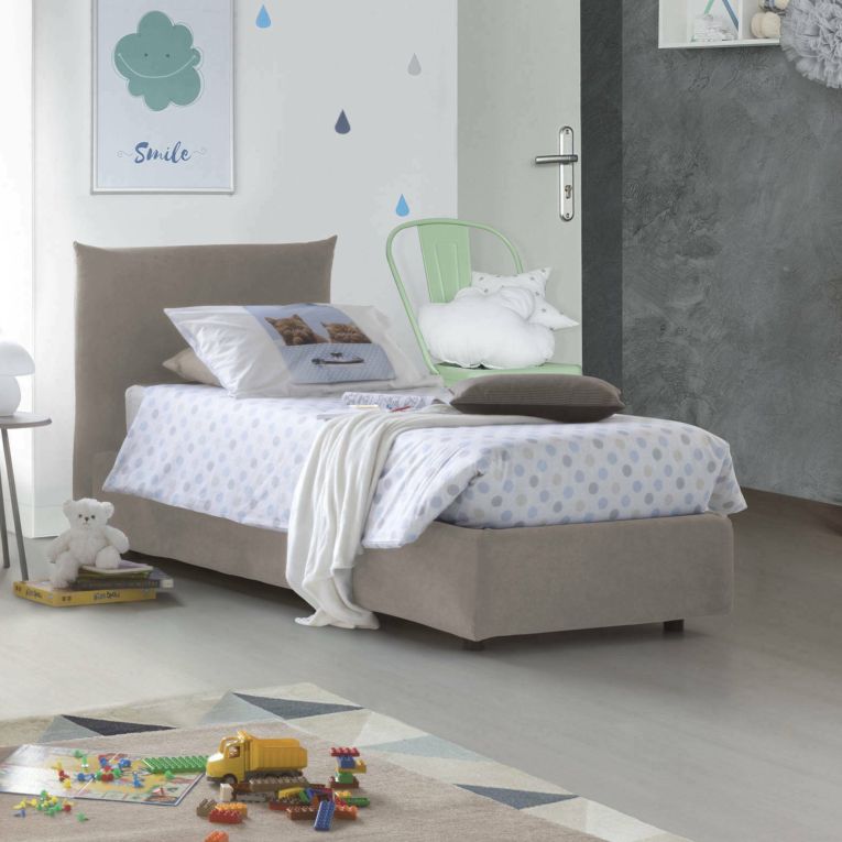Letto 1 posto contenitore tortora 110x215cm rivestito in tessuto - Alisech