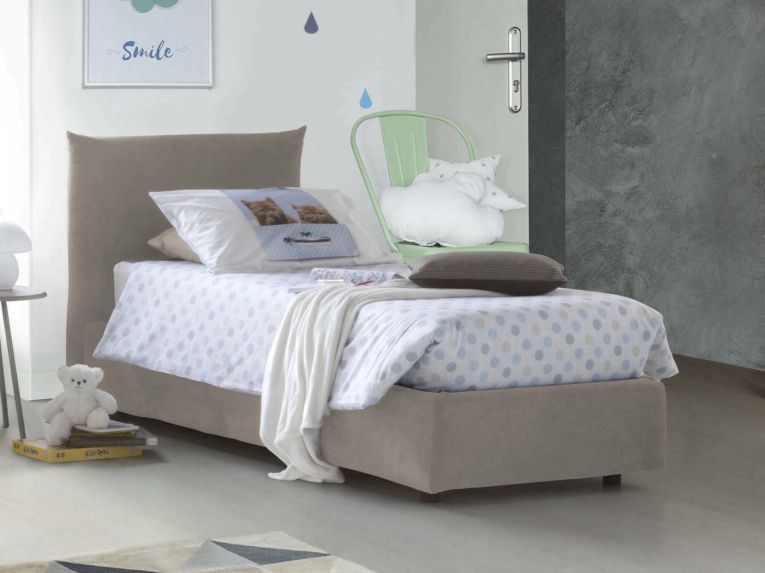 Letto 1 posto contenitore tortora 110x215cm rivestito in tessuto - Alisech