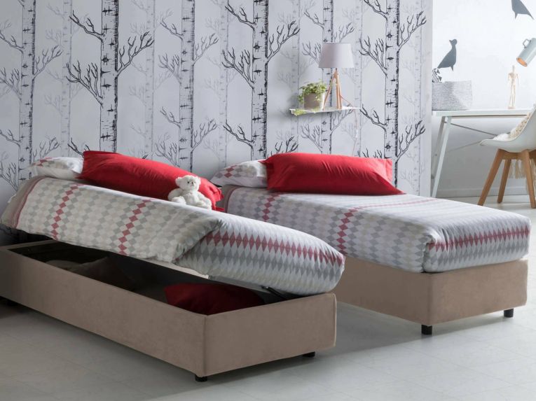 Letto 1 posto contenitore tortora 95x205cm 2 metri - Abbi