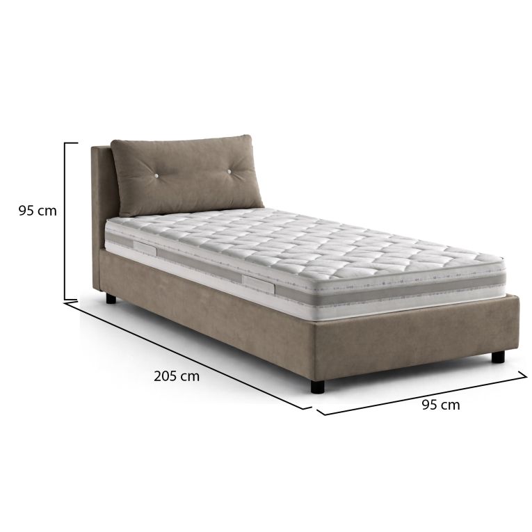 Letto 1 posto contenitore tortora 95x205cm comodo - Sabazia