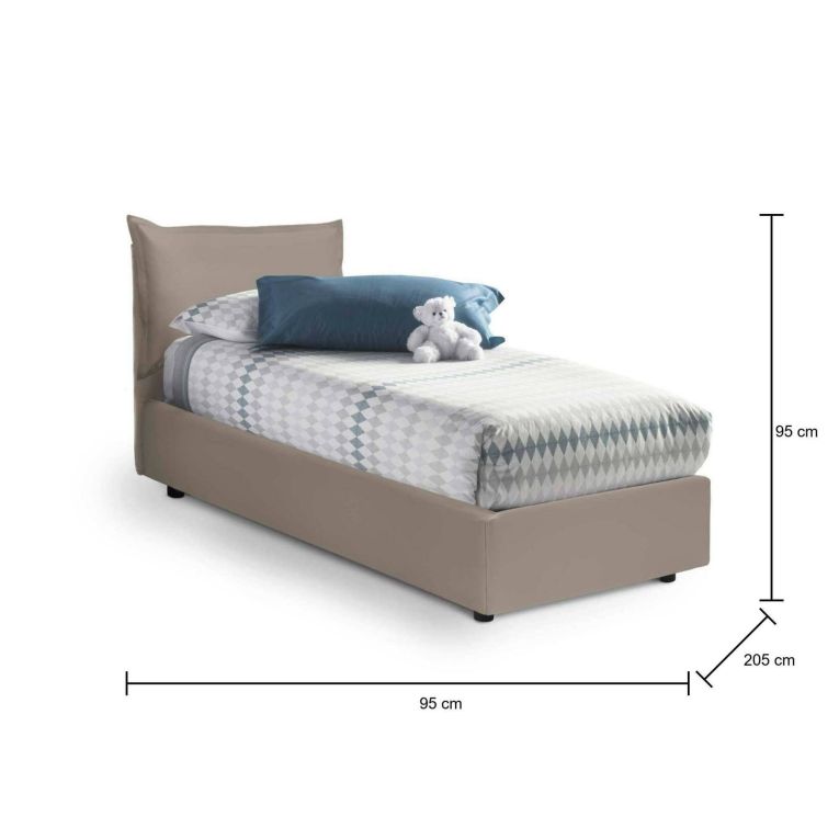 Letto 1 posto contenitore tortora 95x205cm rivestimento in ecopelle - Alzavola