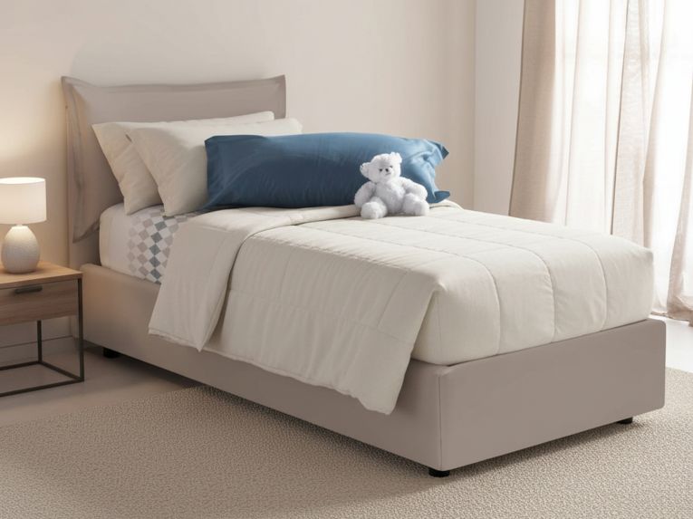 Letto 1 posto contenitore tortora 95x205cm rivestimento in ecopelle - Alzavola