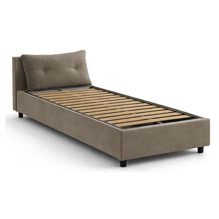Letto 1 posto contenitore tortora 95x205cm rivestito in tessuto - Amaro