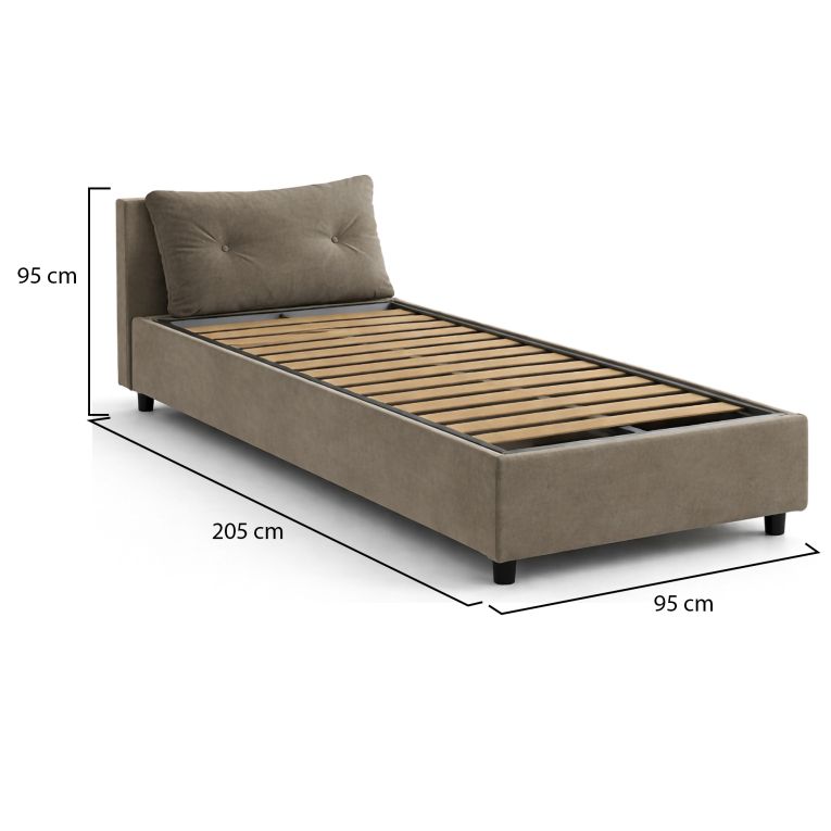 Letto 1 posto contenitore tortora 95x205cm rivestito in tessuto - Amaro