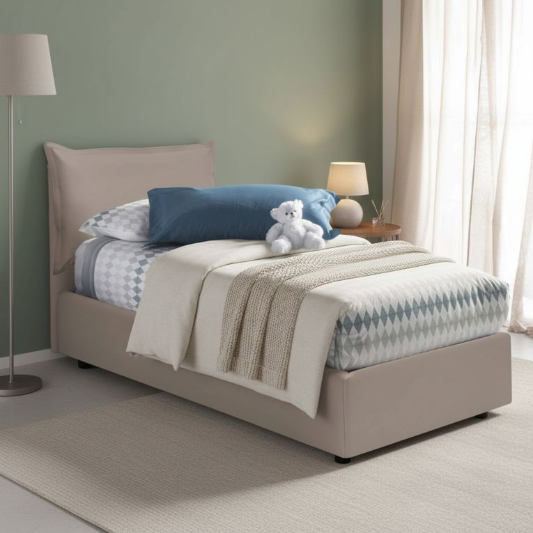 Letto 1 posto contenitore tortora 95x205cm robusto - Anathema
