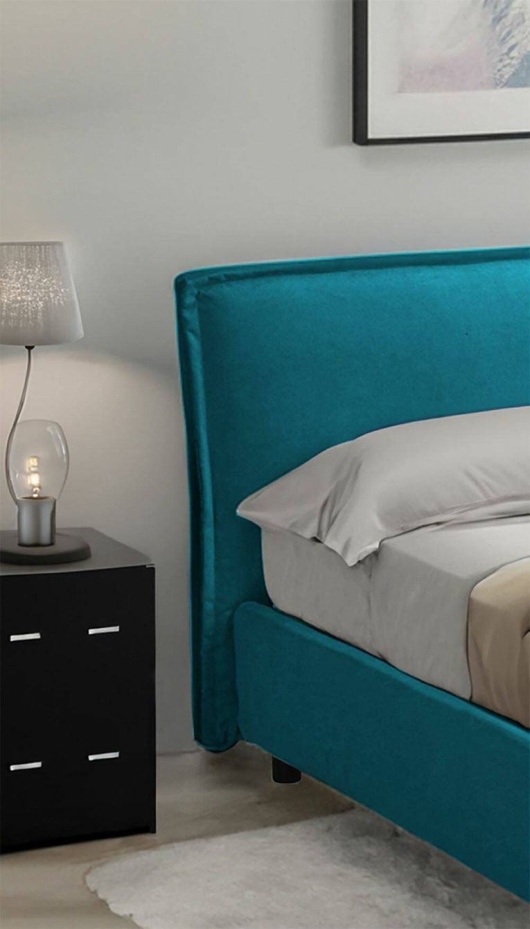 Letto 2 piazze con contenitore azzurro 180x210cm - Brolo