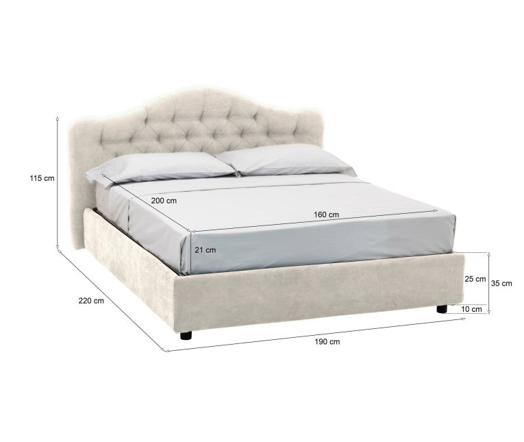Letto 2 piazze con contenitore beige 190x220cm - Alfer