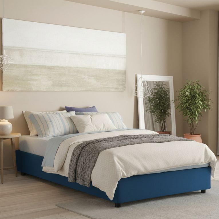 Letto 2 piazze con contenitore blu 175x215cm - Alessander