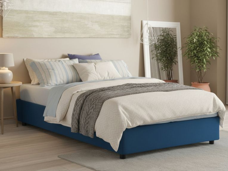Letto 2 piazze con contenitore blu 175x215cm - Alessander