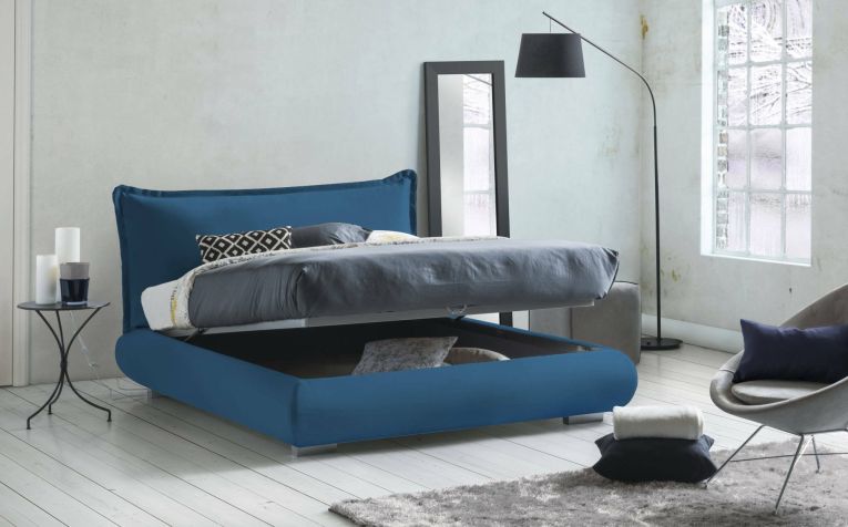 Letto 2 piazze con contenitore blu 180x220cm comodo - Geras