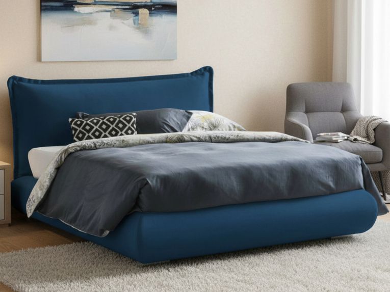Letto 2 piazze con contenitore blu 180x220cm comodo - Geras