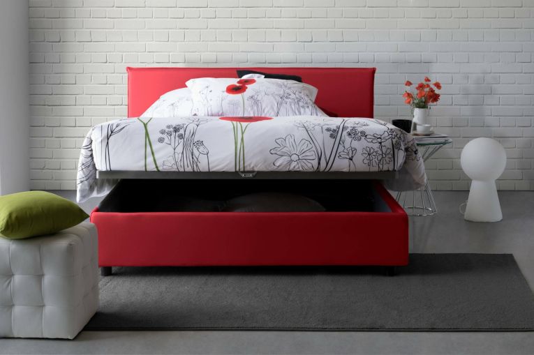 Letto 2 piazze con contenitore rosso 175x205cm - Ashlee