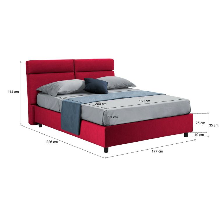 Letto 2 piazze con contenitore rosso 177x226cm - Annus