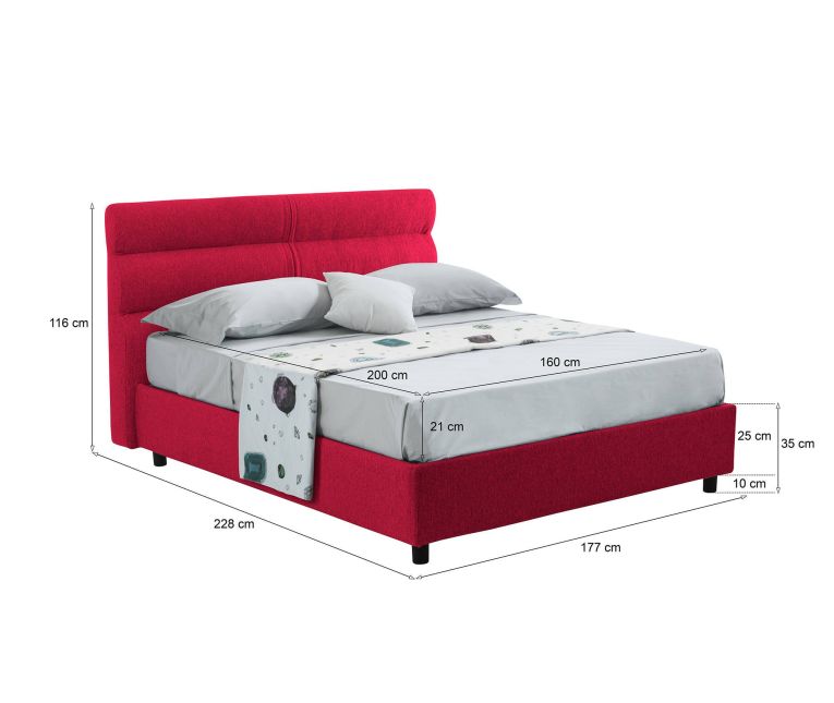 Letto 2 piazze con contenitore rosso 177x228cm - Bedero