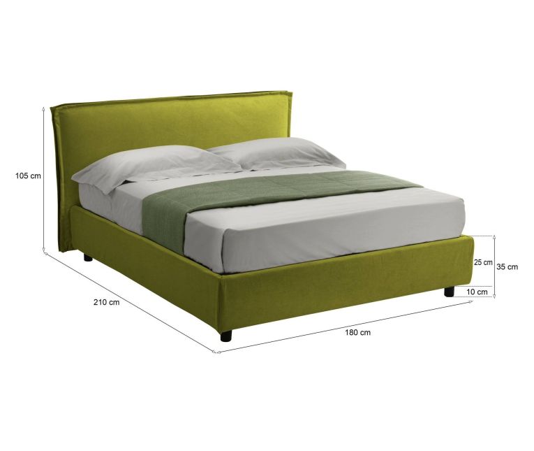 Letto 2 piazze con contenitore verde 180x210cm - Brolo