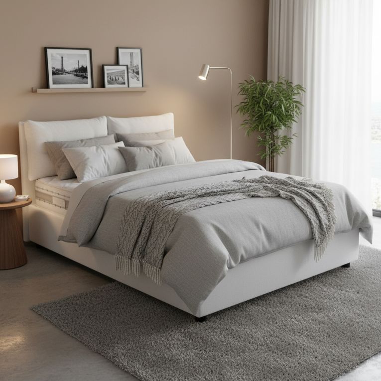 Letto 2 piazze contenitore bianco 175x205cm testiera morbida - Andrealo