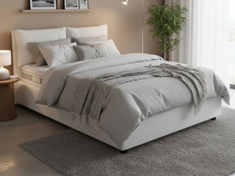 Letto 2 piazze contenitore bianco 175x205cm testiera morbida - Andrealo