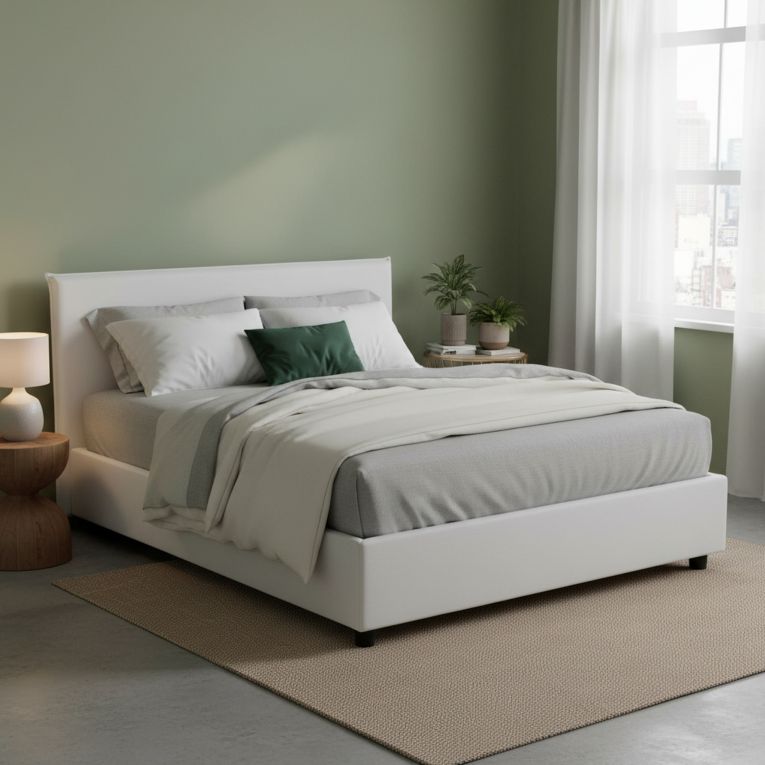 Letto 2 piazze contenitore bianco 175x215cm accogliente - Ariadni