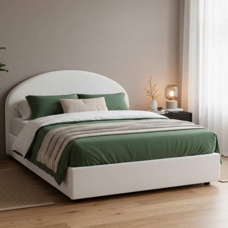 Letto 2 piazze contenitore bianco 175x215cm testiera arrotondata - Fiorella