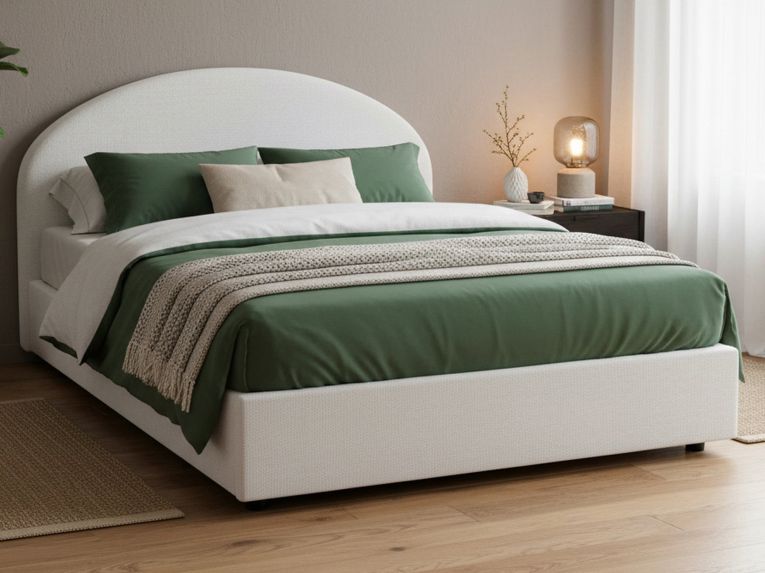 Letto 2 piazze contenitore bianco 175x215cm testiera arrotondata - Fiorella