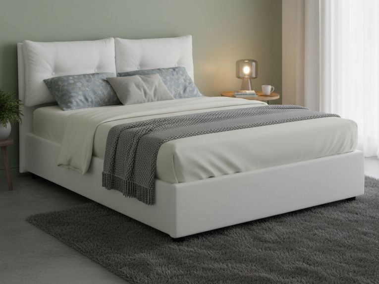 Letto 2 piazze contenitore bianco 175x215cm testiera morbida - Artrax