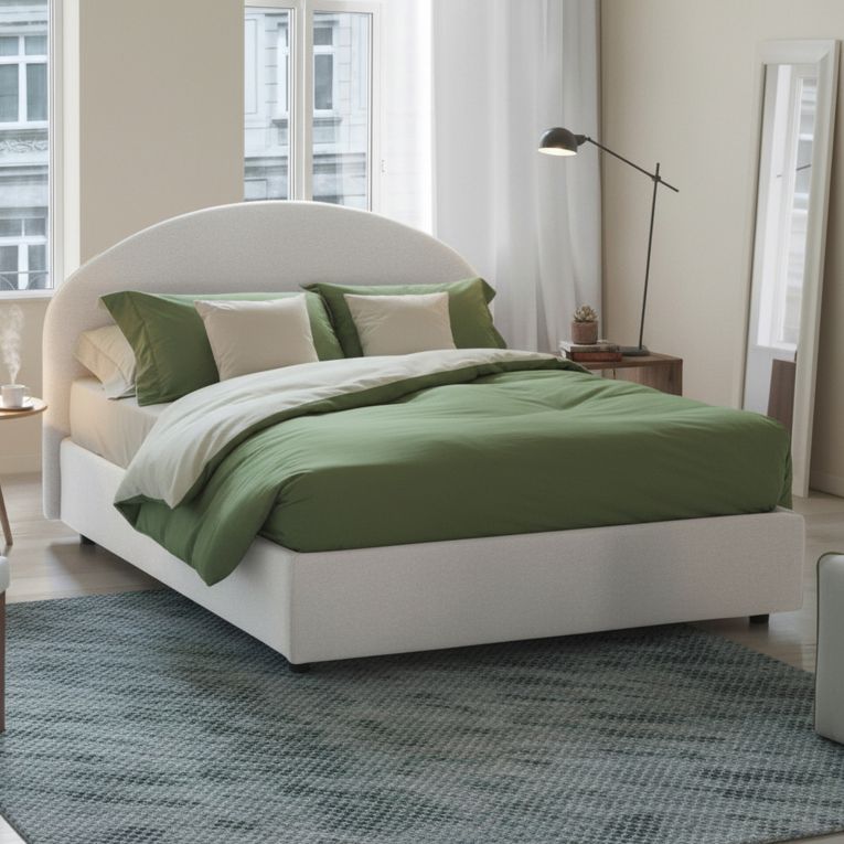 Letto 2 piazze contenitore bianco 175x215cm testiera tonda - Melanite