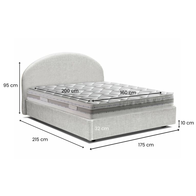 Letto 2 piazze contenitore bianco 175x215cm testiera tonda - Melanite