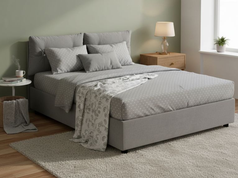 Letto 2 piazze contenitore grigio 175x205cm minimal - Andrealo