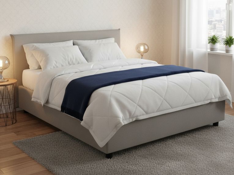 Letto 2 piazze contenitore grigio 175x215cm compatto - Ariadni