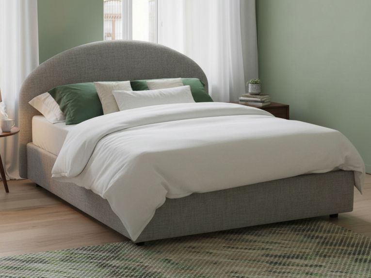 Letto 2 piazze contenitore grigio 175x215cm testiera arrotondata - Fiorella