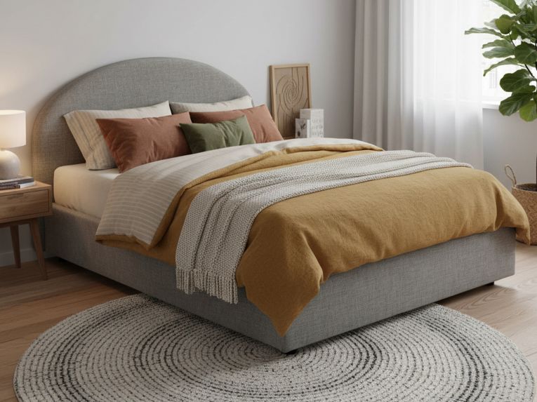 Letto 2 piazze contenitore grigio 175x215cm testiera tonda - Melanite