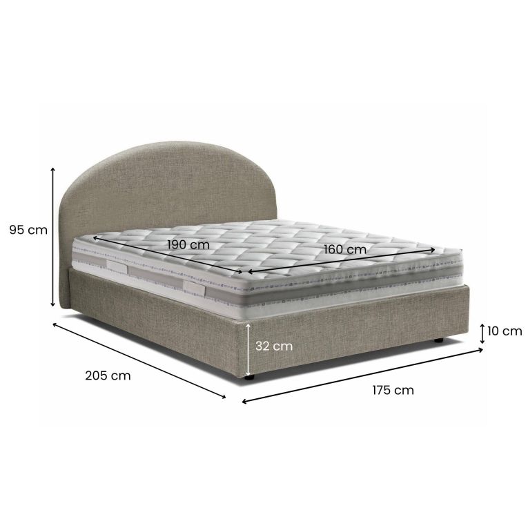 Letto 2 piazze contenitore tortora 175x205cm stabile - Amida
