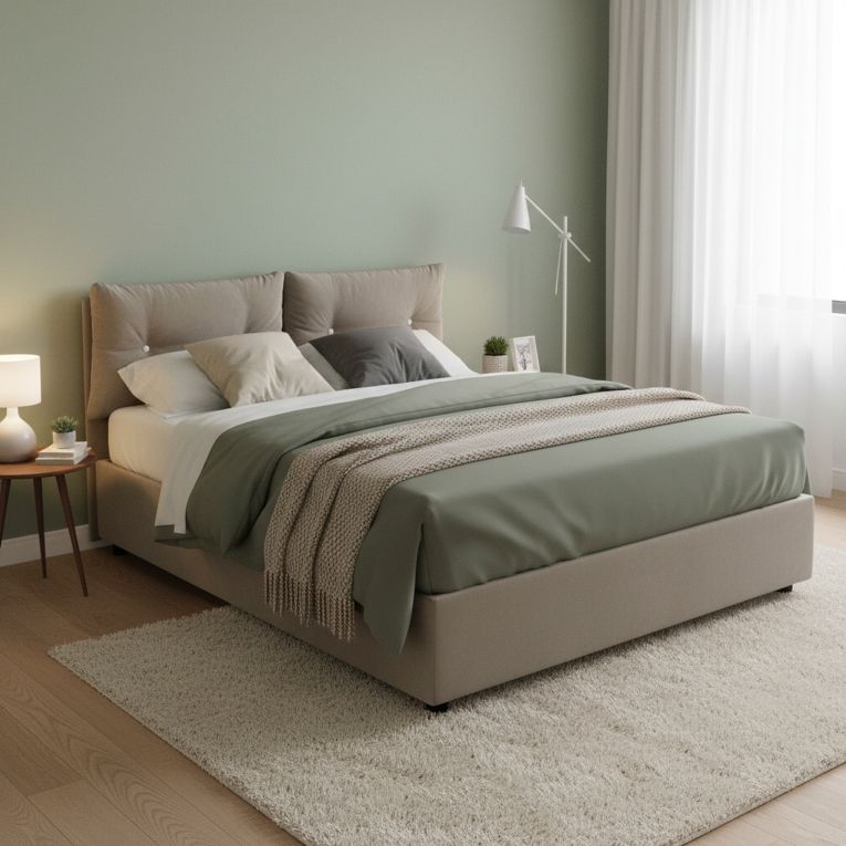 Letto 2 piazze contenitore tortora 175x205cm testiera morbida - Andrealo