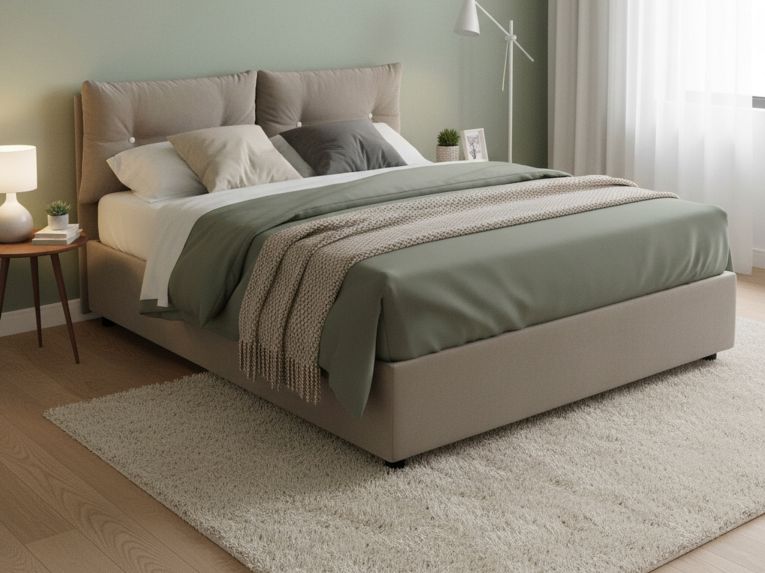 Letto 2 piazze contenitore tortora 175x205cm testiera morbida - Andrealo