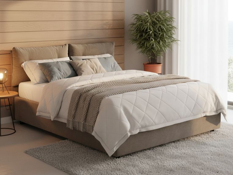 Letto 2 piazze contenitore tortora 175x215cm robusto - Calcite