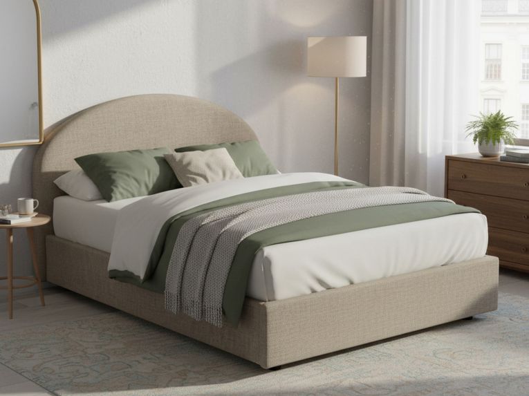 Letto 2 piazze contenitore tortora 175x215cm testiera arrotondata - Fiorella