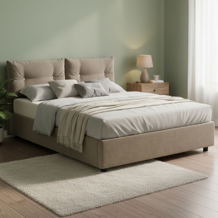 Letto 2 piazze contenitore tortora 175x215cm testiera morbida - Artrax